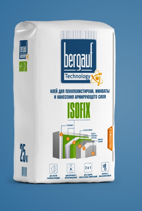 Клей для пенополистирола, минваты и нанесения армирующего слоя Bergauf Isofix ЗИМА, 25кг